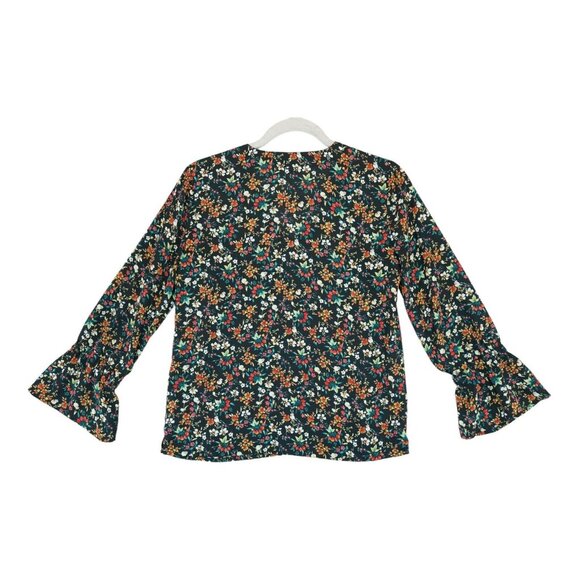 J. Crew Mercantile Ditsy Floral Flared Bell-Sleeve Bow Cuff V-Neck Blouse Size 0 - Picture 6 of 7